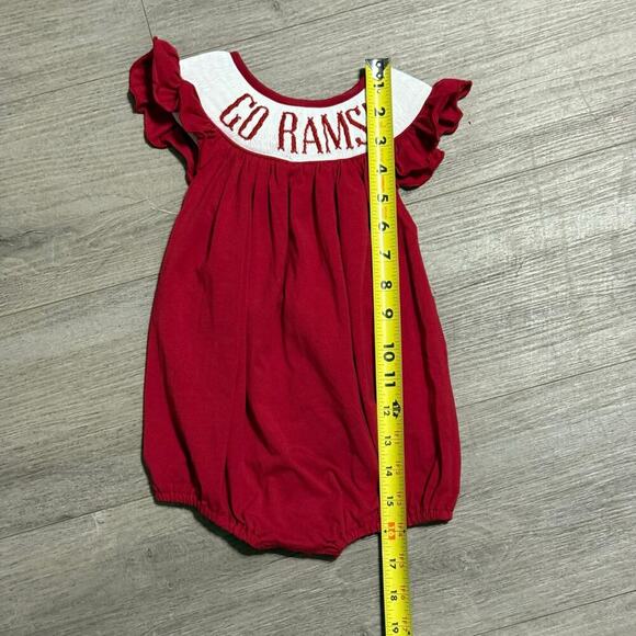 Busy Bees Smocks GO RAMS! Red Smocked Bubble Romper Size 9M Baby Game Day - Picture 3 of 5